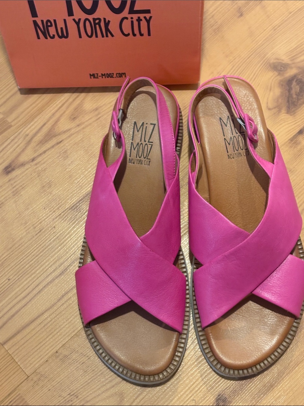 Miz Mooz Bright Pink Leather Crisscross Slingback Sandals